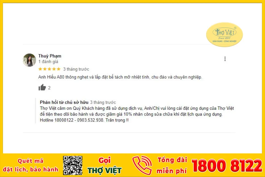 Những đánh giá của khách hàng về dịch vụ xây dựng & chống thấm tại Thợ Việt
