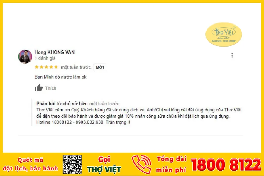 Những đánh giá của khách hàng về dịch vụ xây dựng & chống thấm tại Thợ Việt