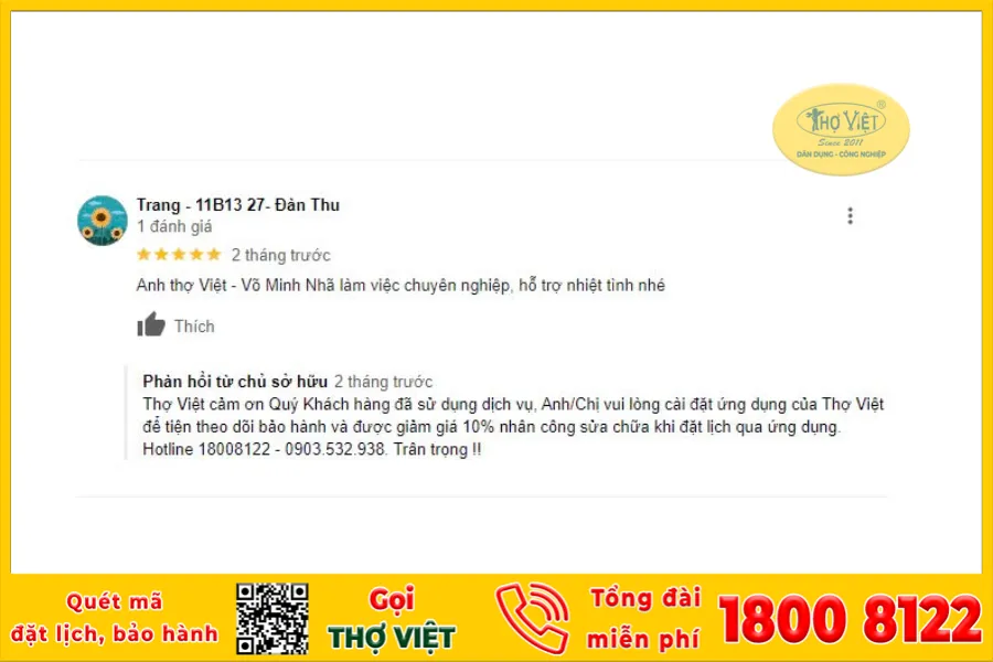 Những đánh giá của khách hàng về dịch vụ xây dựng & chống thấm tại Thợ Việt