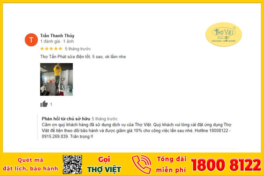 Những đánh giá của khách hàng về dịch vụ của Thợ Việt