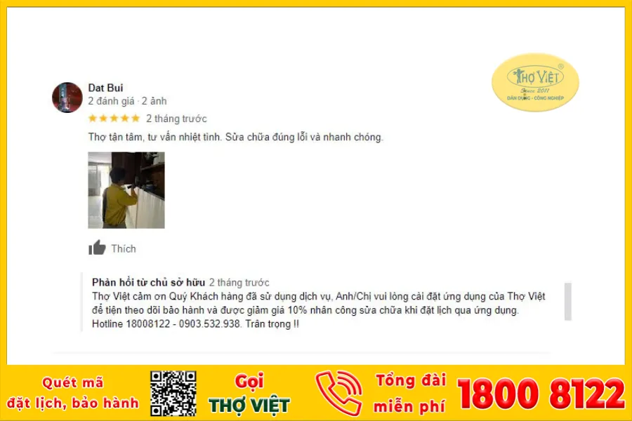 Những đánh giá của khách hàng về dịch vụ của Thợ Việt
