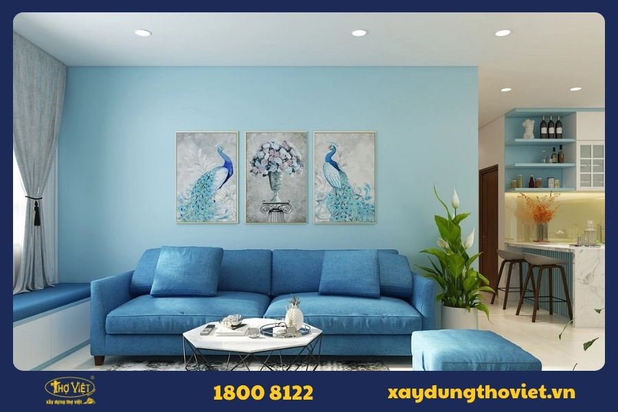 Màu sơn phòng khách đẹp màu xanh
