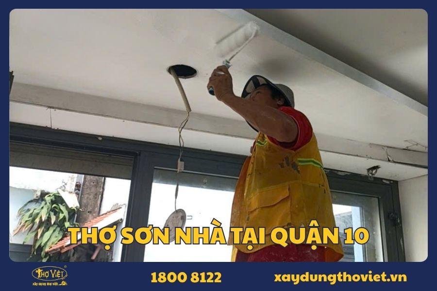 Thợ sơn nhà tại quận 10 thi công sơn mới, sơn sửa nhà ở với quy trình gọn gàng, sạch sẽ.