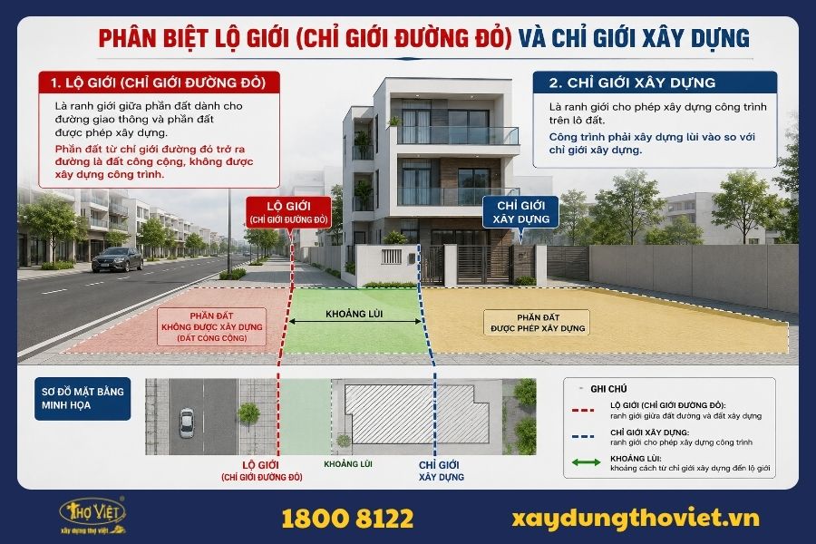 Phân biệt Lộ giới (Chỉ giới đường đỏ) và Chỉ giới xây dựng