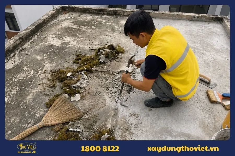 Quy trình xử lý sân thượng bị nứt trước khi chống thấm