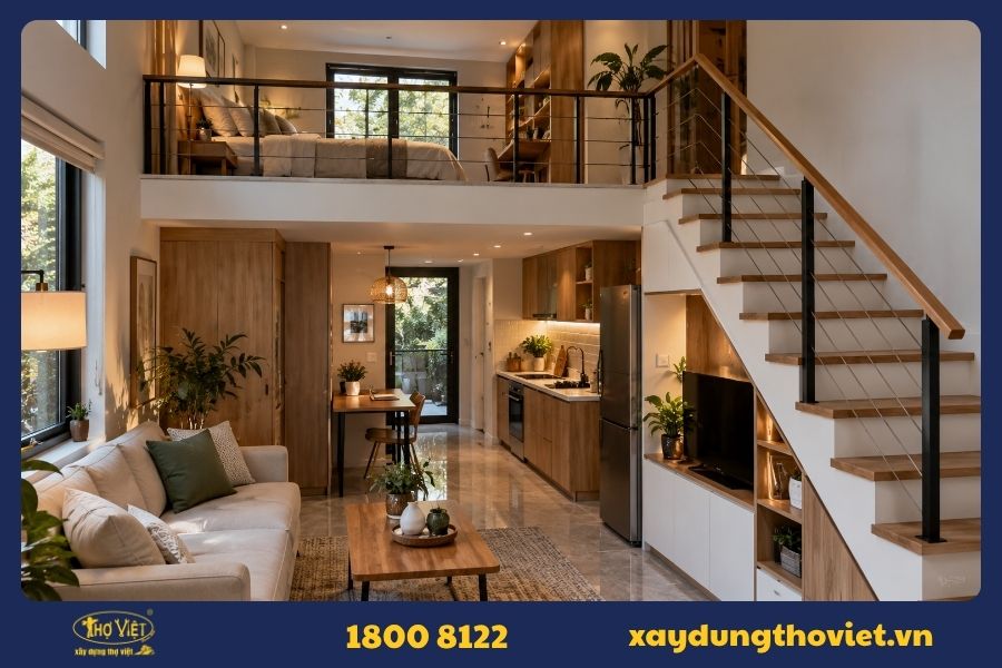 Mẫu nhà 20m2 có gác lửng hiện đại
