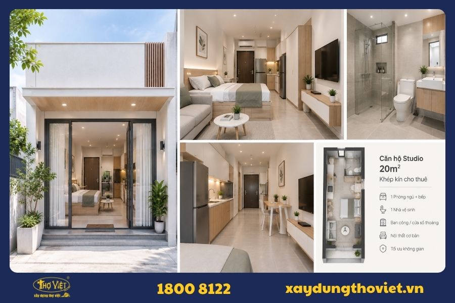 Mẫu căn hộ Studio 20m2 khép kín cho thuê