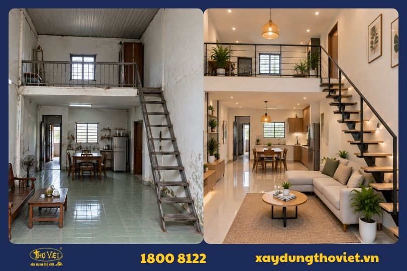 Sửa cầu thang cũ thành dạng sắt xương cá