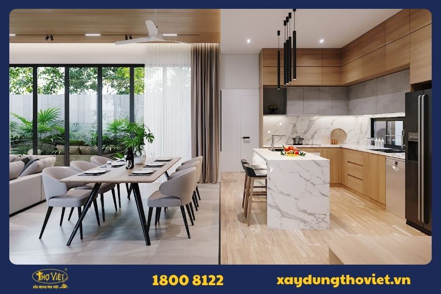 Thiết kế liên thông phòng khách với bếp
